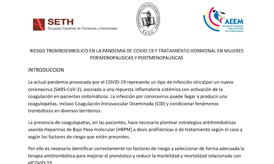 Riesgo de Tromboembolico en la Pandemia Covid 19 y Tratamiento Hormonal en Mujeres Perimenopausicas y Postmenopausicas